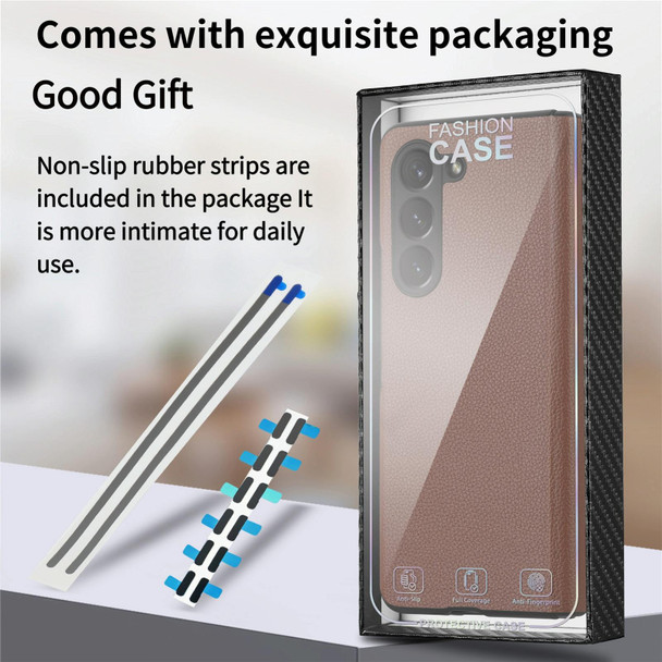 For Samsung Galaxy Z Fold5 5G Litchi Integrated Film Electroplated Magnetic Hinge Leatherette Phone Case(Brown)