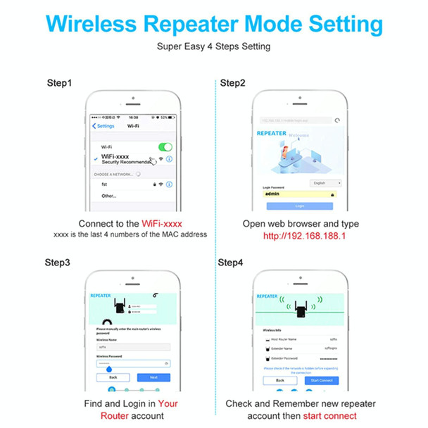 2.4G 300M Wi-Fi Amplifier Long Range WiFi Repeater Wireless Signal Booster UK Plug Black