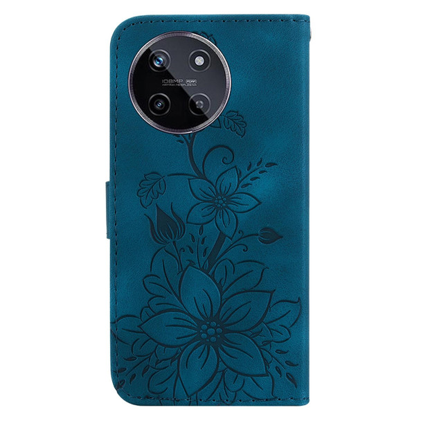 For Realme 11 4G Global Lily Embossed Leatherette Phone Case(Dark Blue)