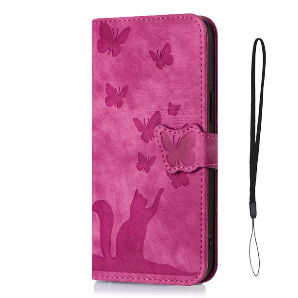 For Google Pixel 6a Butterfly Cat Embossing Flip Leatherette Phone Case(Pink)