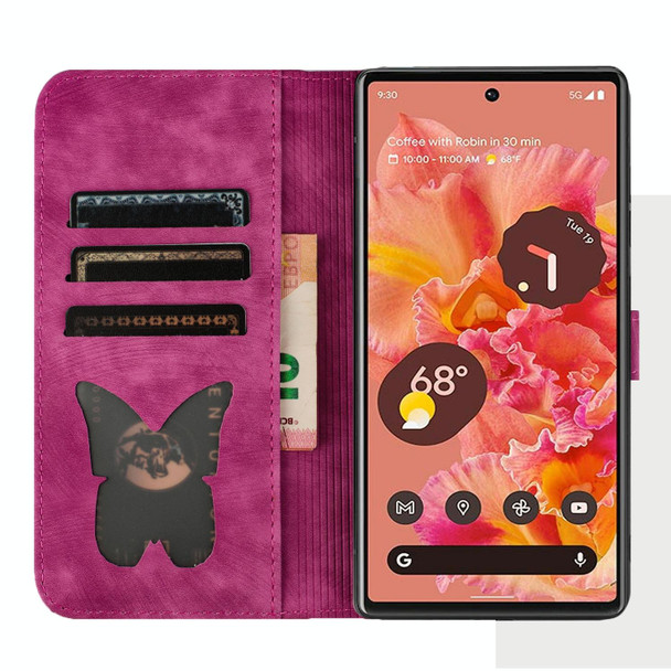 For Google Pixel 7 Pro Butterfly Cat Embossing Flip Leatherette Phone Case(Pink)