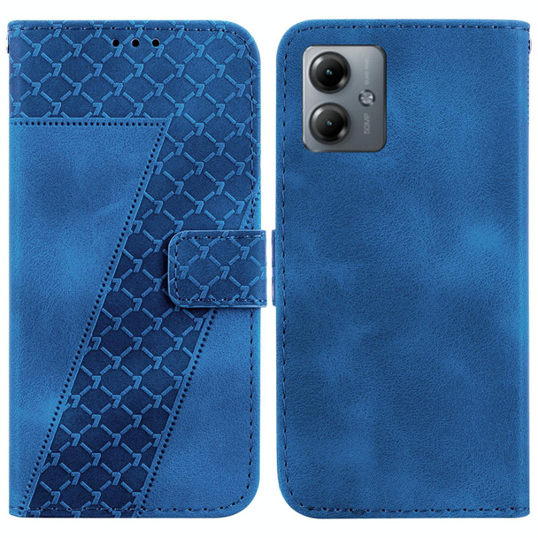 For Motorola Moto G14 7-shaped Embossed Leatherette Phone Case(Blue)