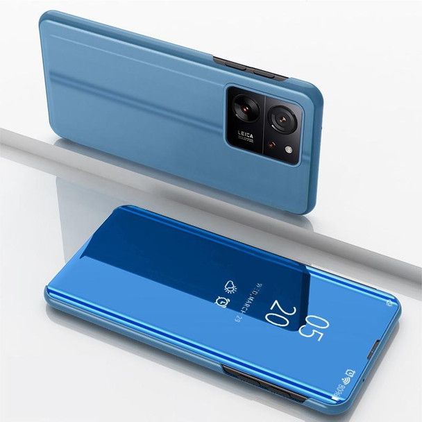 For Xiaomi 13T Pro Plated Mirror Horizontal Flip Leather Phone Case with Holder(Blue)