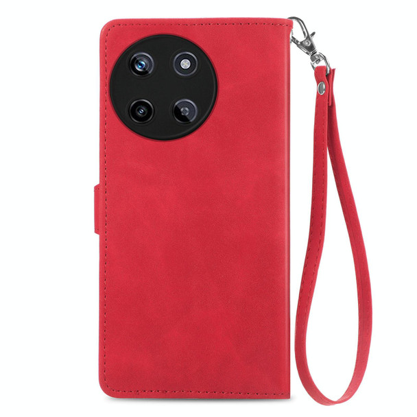 For Realme 11 4G Global Embossed Flower Zipper Leatherette Phone Case(Red)