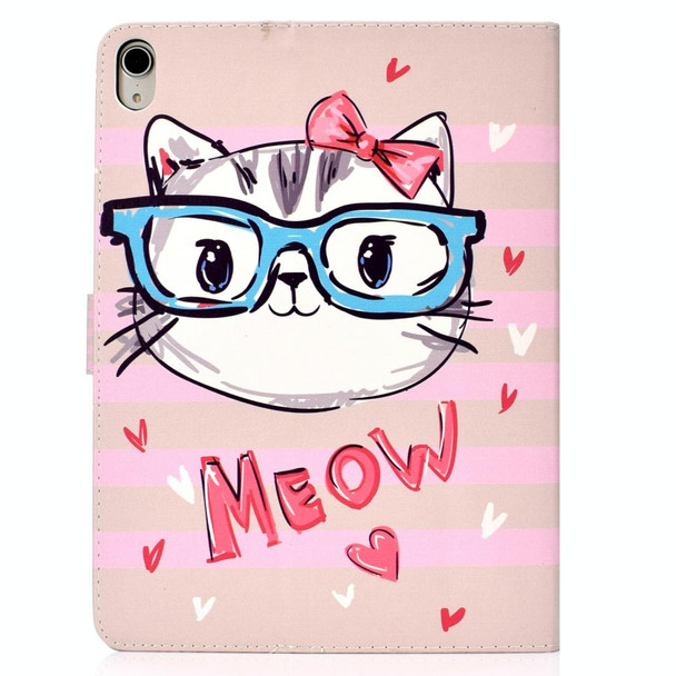 Colored Pattern Drawing Horizontal Flip PU Leatherette Case with Three-folding Holder & Sleep / Wake-up Function for iPad Pro 11(Glasses cat)