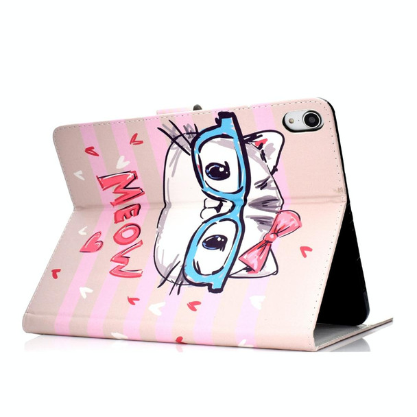 Colored Pattern Drawing Horizontal Flip PU Leatherette Case with Three-folding Holder & Sleep / Wake-up Function for iPad Pro 11(Glasses cat)