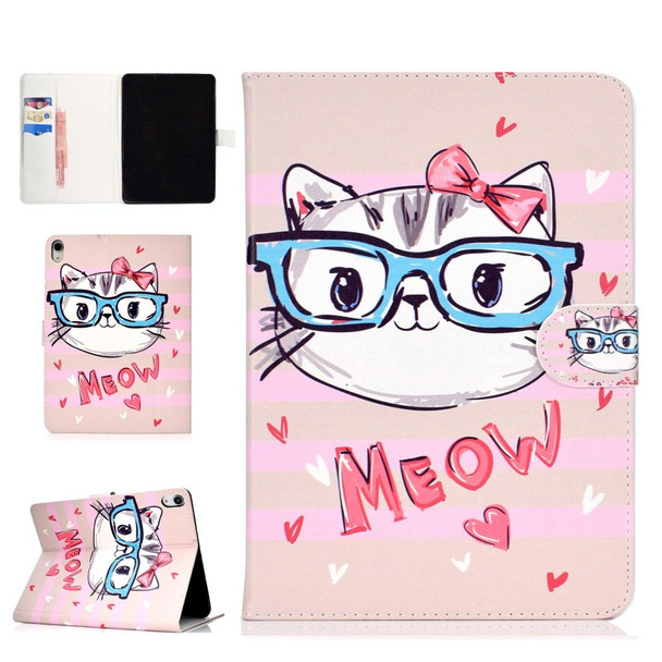 Colored Pattern Drawing Horizontal Flip PU Leatherette Case with Three-folding Holder & Sleep / Wake-up Function for iPad Pro 11(Glasses cat)