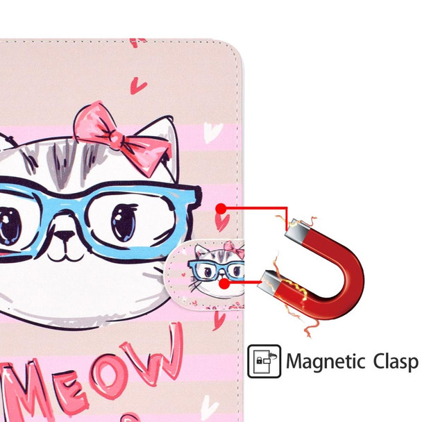 Colored Pattern Drawing Horizontal Flip PU Leatherette Case with Three-folding Holder & Sleep / Wake-up Function for Mini 1 / 2 / 3 / 4(Glasses cat)