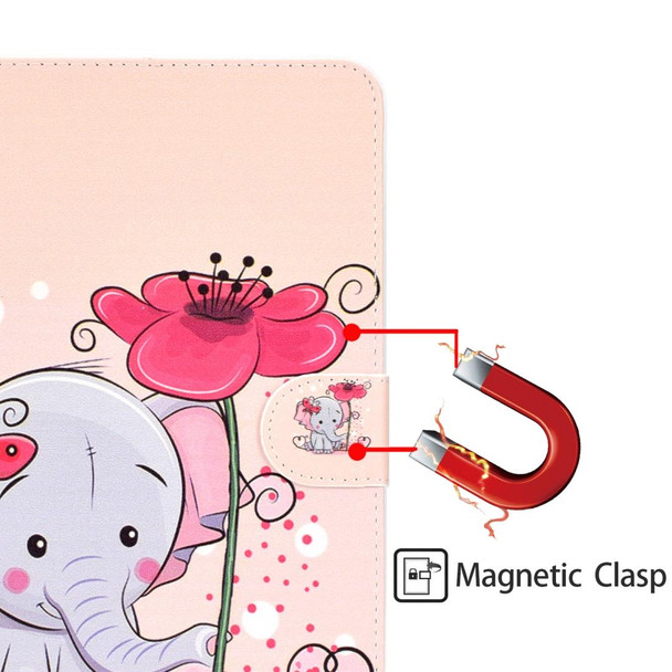 Colored Pattern Drawing Horizontal Flip PU Leatherette Case with Three-folding Holder & Sleep / Wake-up Function for iPad 5 / 6 / 8(Elephant flower)