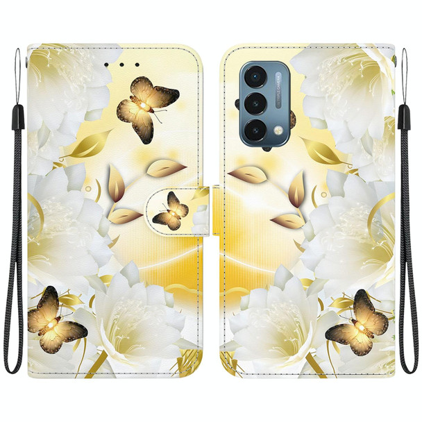 For OnePlus Nord N200 5G Crystal Texture Colored Drawing Leatherette Phone Case(Gold Butterfly Epiphyllum)