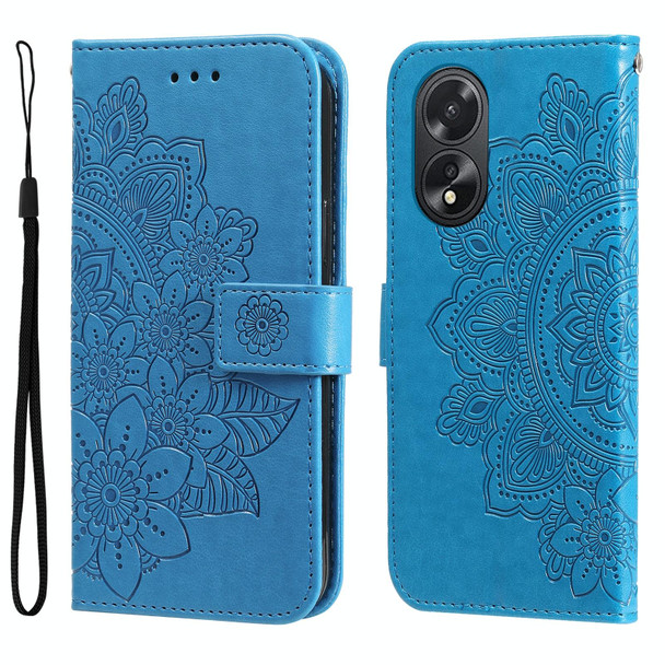 For OPPO A38 4G / A18 4G Global 7-petal Flowers Embossing Leatherette Phone Case(Blue)