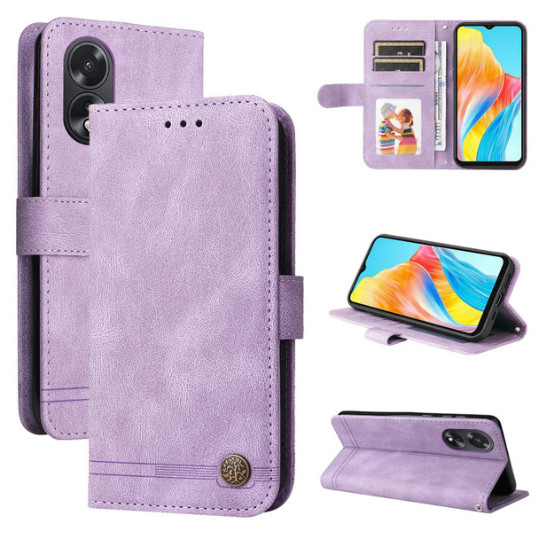 For OPPO A38 4G / A18 4G Global Skin Feel Life Tree Metal Button Leatherette Phone Case(Purple)