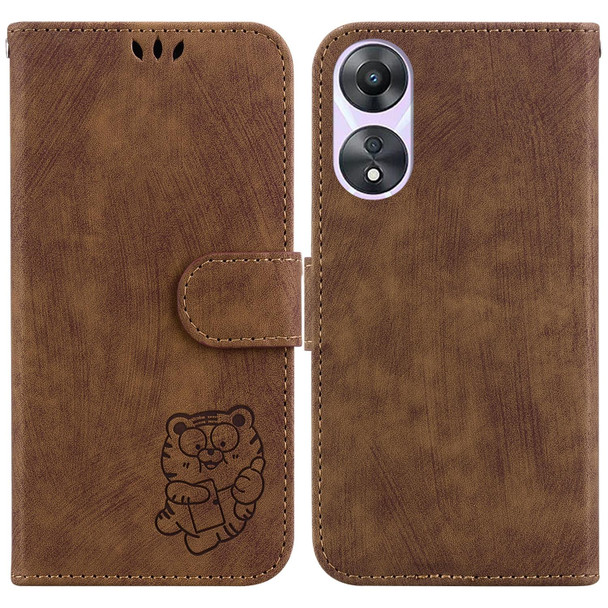 For OPPO A58 4G Little Tiger Embossed Leatherette Phone Case(Brown)