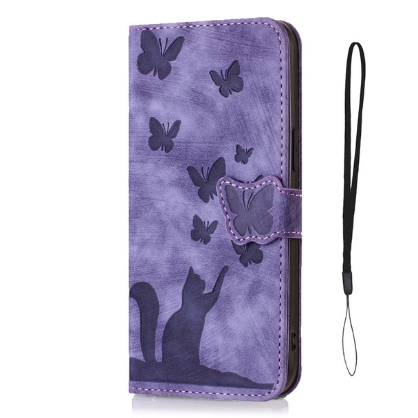 For Google Pixel 7 Pro Butterfly Cat Embossing Flip Leatherette Phone Case(Purple)