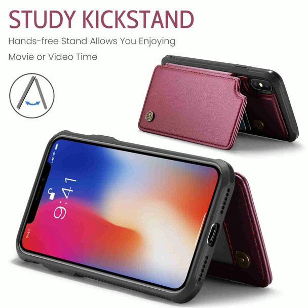 For iPhone XS / X CaseMe C22 Card Slots Holder RFID Anti-theft Phone Case(Wine Red)