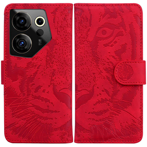 For Tecno Camon 20 Premier 5G Tiger Embossing Pattern Flip Leatherette Phone Case(Red)