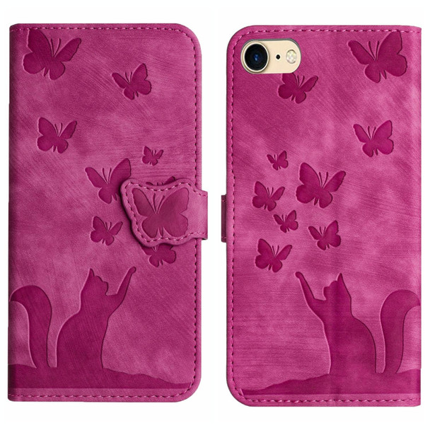 For iPhone SE 2022 / 2020 / 8 / 7 Butterfly Cat Embossing Flip Leatherette Phone Case(Pink)