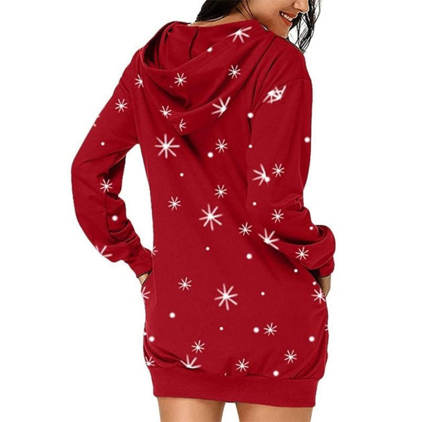 Women Christmas Santa Claus Print Long Sleeve Sweatshirt Dress (Color:Red Size:XXXL)