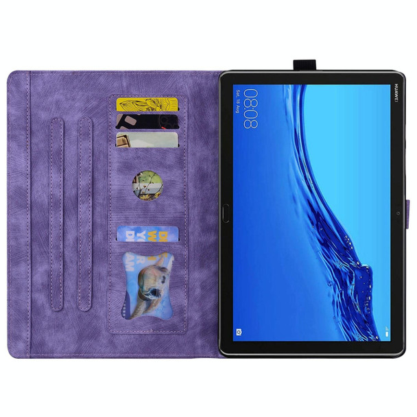 For Lenovo Tab M10 Plus 3rd Gen 2022 Cartoon Sakura Cat Embossed Leatherette Tablet Case(Purple)