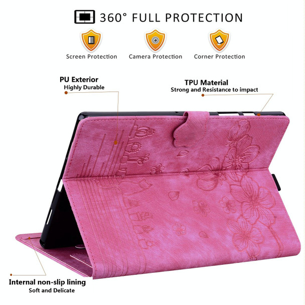 For Lenovo Tab M10 Plus 3rd Gen 2022 Cartoon Sakura Cat Embossed Leatherette Tablet Case(Rose Red)