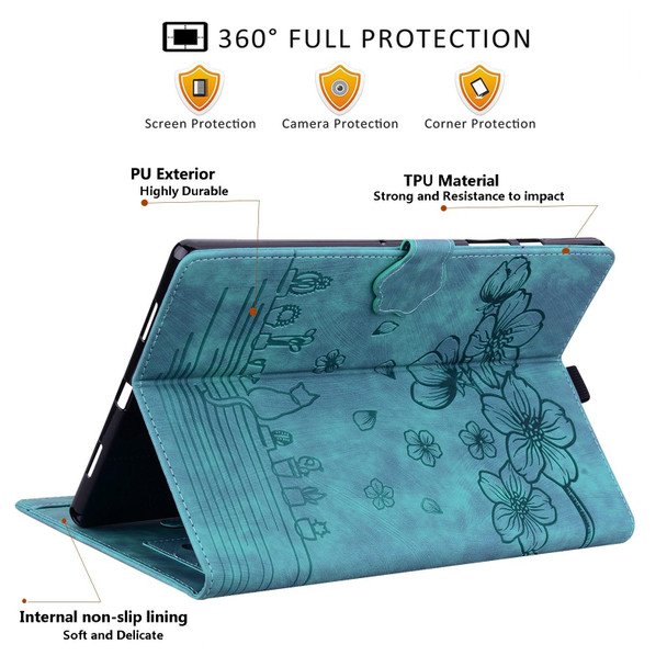 For iPad Pro 11 2022 / Air 10.9 2022 Cartoon Sakura Cat Embossed Smart Leatherette Tablet Case(Green)