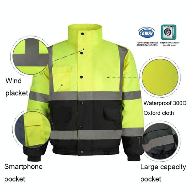 Winter Warm Waterproof Short Multi-pocket Reflective Cotton Jacket, Size: XXL(Black)