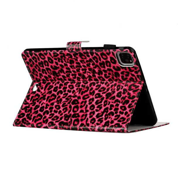 For iPad Pro 11 (2020) Colored Drawing Pattern Horizontal Flip PU Leatherette Tablet Case with Holder & Card Slot & Sleep / Wake-up Function(Red Pink Leopard)