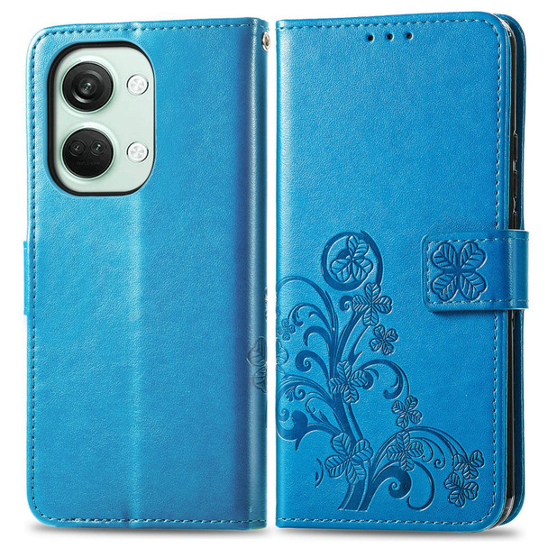 For OnePlus Nord 3 Four-leaf Clasp Embossed Buckle Leatherette Phone Case(Blue)