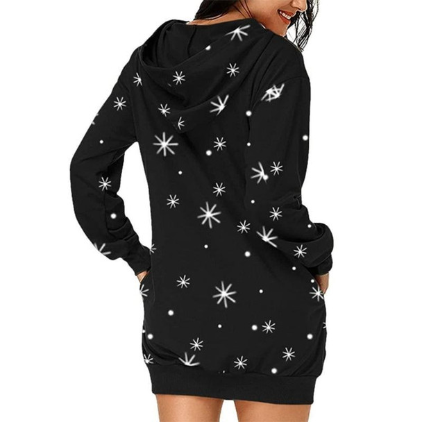 Women Christmas Santa Claus Print Long Sleeve Sweatshirt Dress (Color:Black Size:XXXL)