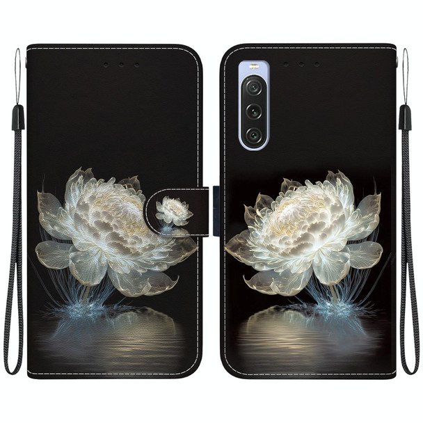 For Sony Xperia 10 V 2023 Crystal Texture Colored Drawing Leatherette Phone Case(Crystal Peony)