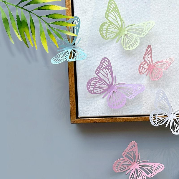 12pcs /Set 3D Simulation Skeleton Butterfly Stickers Home Background Wall Decoration Art Wall Stickers, Type: A Type Pink