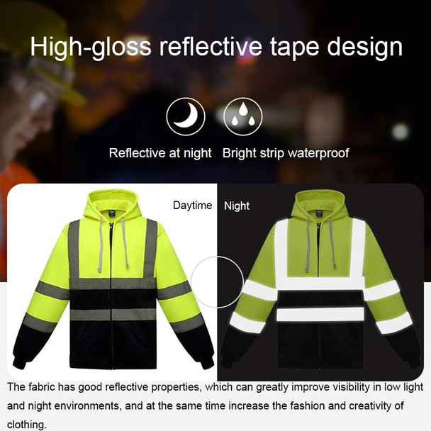 Reflective Hooded Zipper Sweatshirt Outdoor Sports Fleece Reflective Clothing, Size: L(Fluorescent Orange)