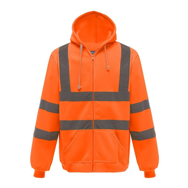 Reflective Hooded Zipper Sweatshirt Outdoor Sports Fleece Reflective Clothing, Size: L(Fluorescent Orange)