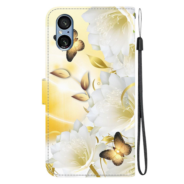 For Sony Xperia 5 V Crystal Texture Colored Drawing Leatherette Phone Case(Gold Butterfly Epiphyllum)