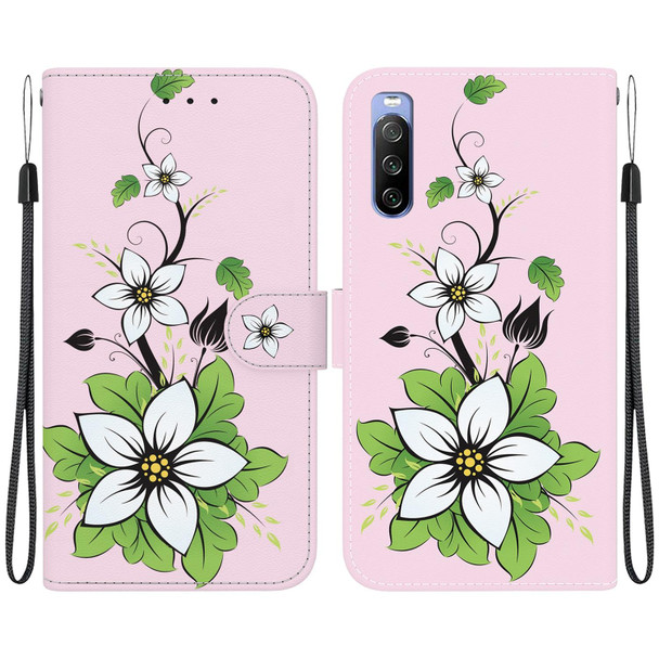 For Sony Xperia 10 III Crystal Texture Colored Drawing Leatherette Phone Case(Lily)