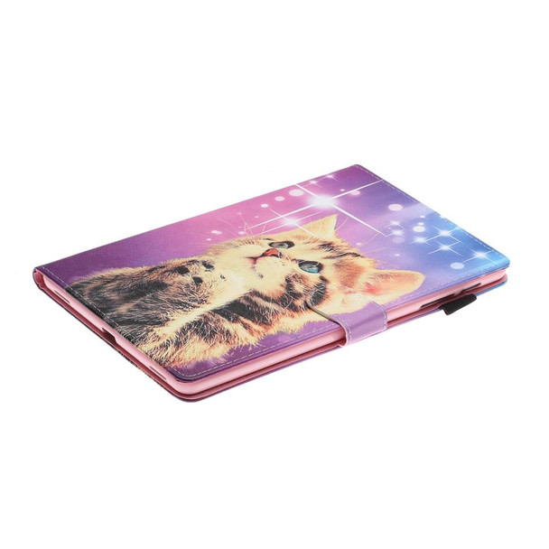 For Samsung Galaxy Tab A 10.1 (2019) T515 / T510 Colored Drawing Pattern Horizontal Flip PU Leatherette Case with Holder & Card Slot(Starry Cat)