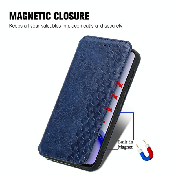 For Realme C53 Cubic Grid Pressed Magnetic Leatherette Phone Case(Blue)