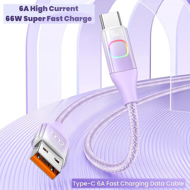 USAMS US-SJ636 1.2m USB to Type-C 6A Fast Charging Cable with Colorful Light(Gradient Purple)