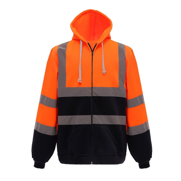 Reflective Hooded Zipper Sweatshirt Outdoor Sports Fleece Reflective Clothing, Size: S(Orange+Navy Blue)