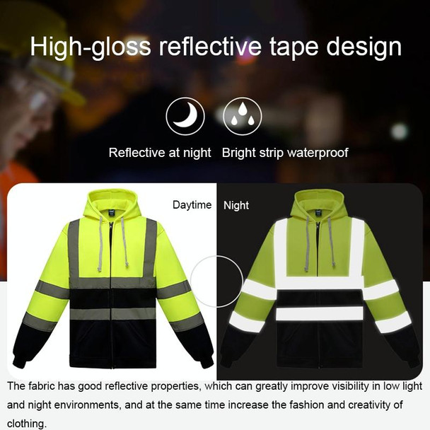 Reflective Hooded Zipper Sweatshirt Outdoor Sports Fleece Reflective Clothing, Size: M(Yellow+Navy Blue)