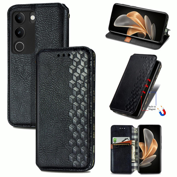 For vivo S17 Cubic Grid Pressed Magnetic Leatherette Phone Case(Black)