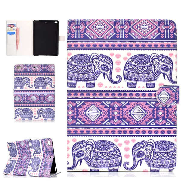 Colored Pattern Drawing Horizontal Flip PU Leatherette Case with Three-folding Holder & Sleep / Wake-up Function for iPad 5 / 6 / 8(Totem elephant)