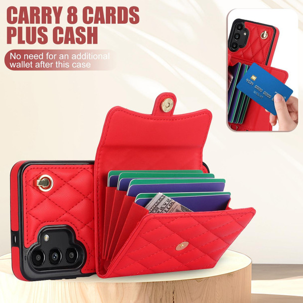 For Samsung Galaxy A13 4G/5G Crossbody Rhombic Horizontal Wallet Leatherette Phone Case(Red)