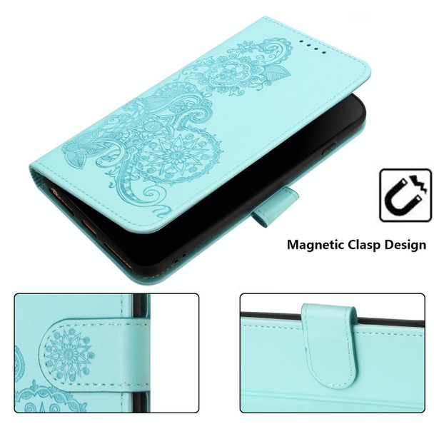 For Samsung Galaxy S21+ Datura Flower Embossed Flip Leatherette Phone Case(Light blue)