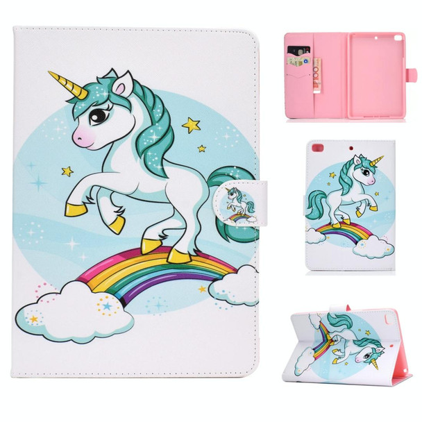 For iPad Mini 2019 & 4 & 3 & 2 & 1 Colored Drawing Pattern Horizontal Flip PU Leatherette Case with Holder & Card Slot & Sleep / Wake-up Function(Unicorn)