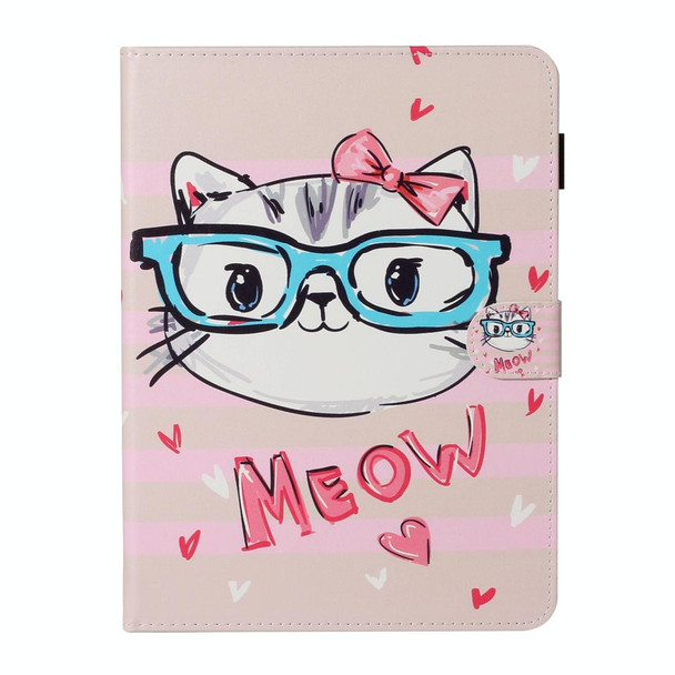 For iPad Pro 11 (2020) Colored Drawing Pattern Horizontal Flip PU Leatherette Tablet Case with Holder & Card Slot & Sleep / Wake-up Function(Glasses Cat)