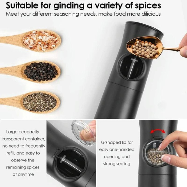 Gravity Induction Electric Salt And Pepper Grinder  Adjustable Coarseness with LED Light(Black)
