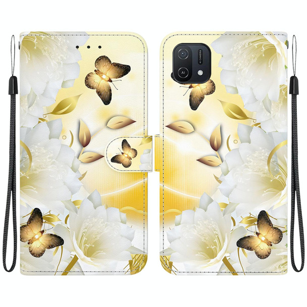 For OPPO A16K Crystal Texture Colored Drawing Leatherette Phone Case(Gold Butterfly Epiphyllum)