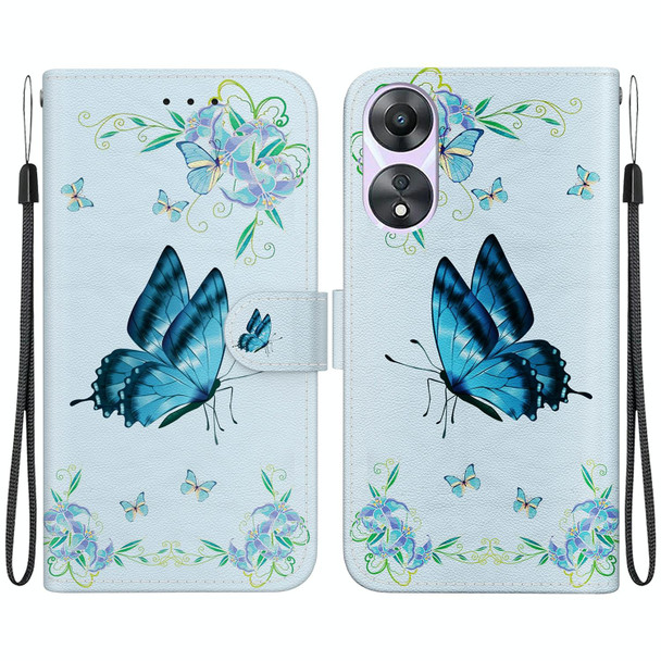 For OPPO A58 5G / A78 5G Crystal Texture Colored Drawing Leatherette Phone Case(Blue Pansies)