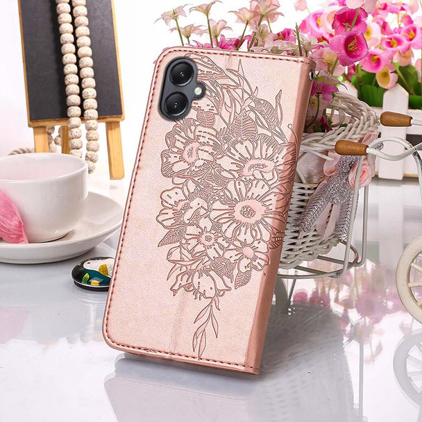 For Samsung Galaxy A05 Embossed Butterfly Leatherette Phone Case(Rose Gold)